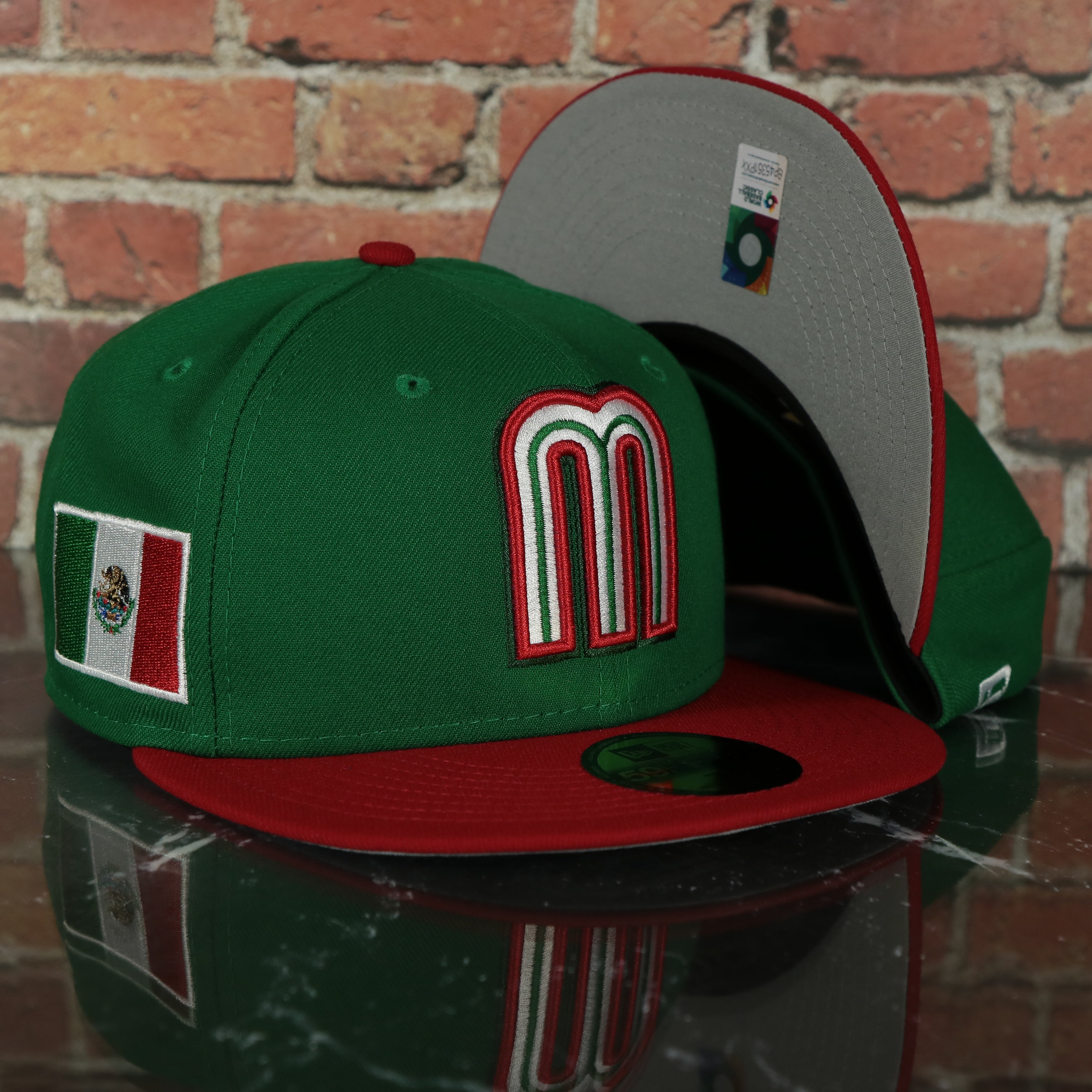 Mexico 2023 World Baseball Classic (WBC) New Era 59Fifty Fitted Hat (Green  Red Grey Under Brim)