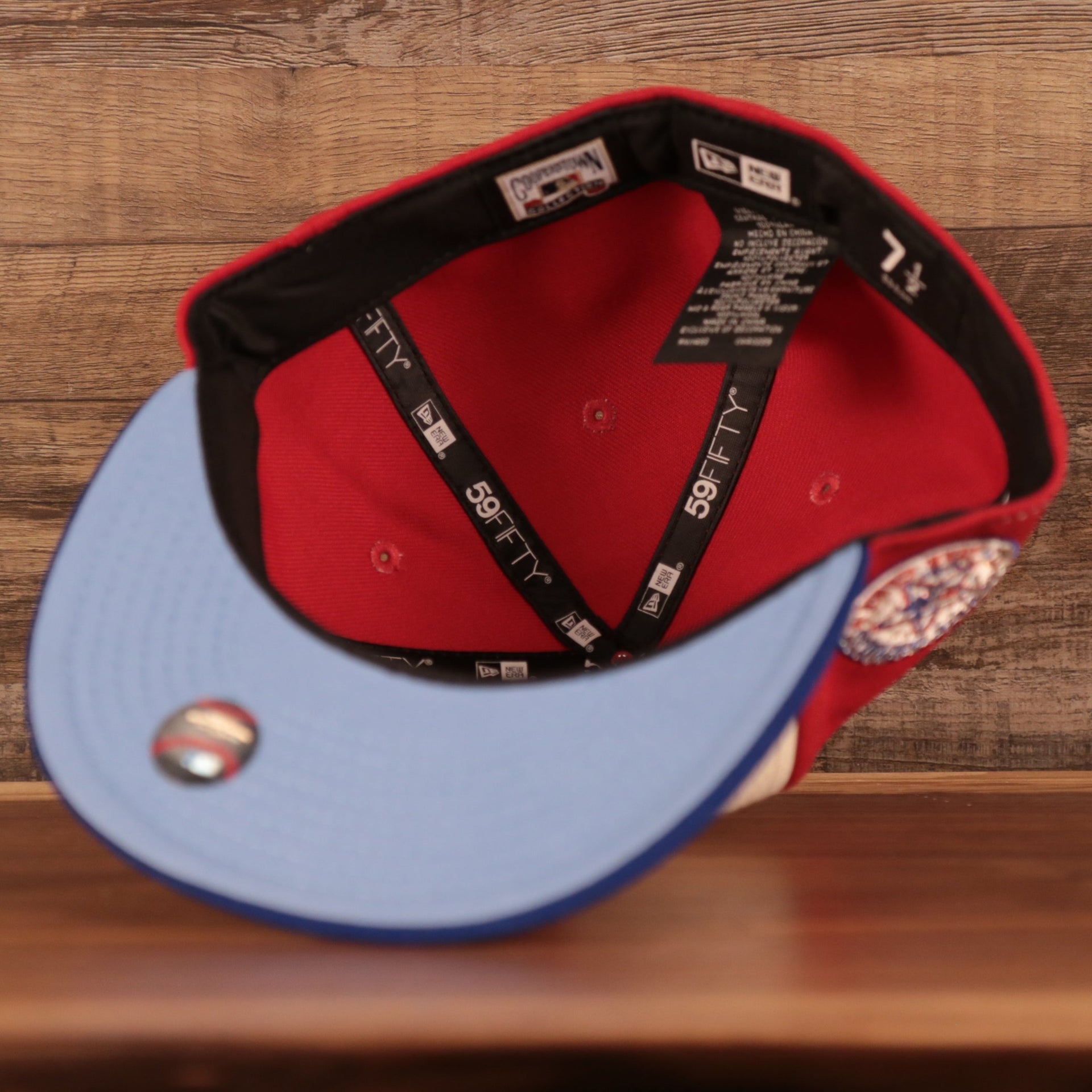 Icy blue under visor on the Montreal Expos 1982 All Star Game Partie D'etoiles Crystal Side Patch Icy Blue Bottom 59Fifty Fitted Cap