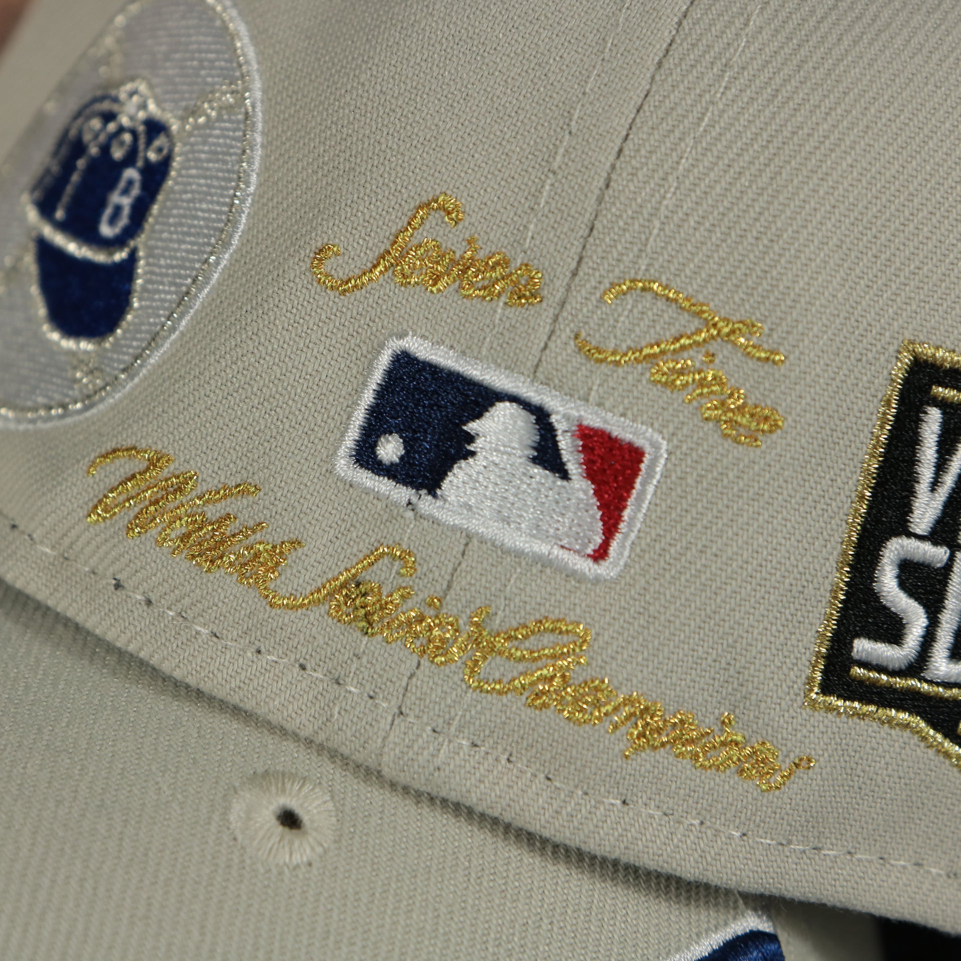 7 time world champion script on the Los Angeles Dodgers World Class 7-Time World Series Champions Two Tone Grey Bottom | Sand/Royal 59Fifty Fitted Cap