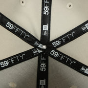 new era taping on the Los Angeles Dodgers World Class 7-Time World Series Champions Two Tone Grey Bottom | Sand/Royal 59Fifty Fitted Cap