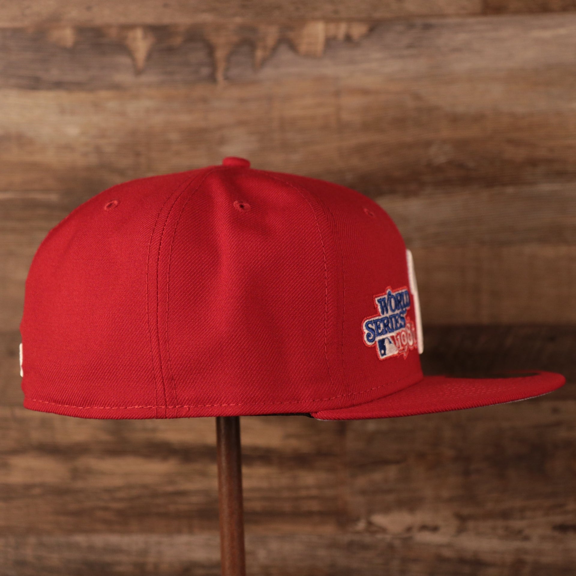 Wearer's right of Philadelphia Phillies All Over World Series Side Patch 2x Champ Gray Bottom 59Fifty Fitted Cap