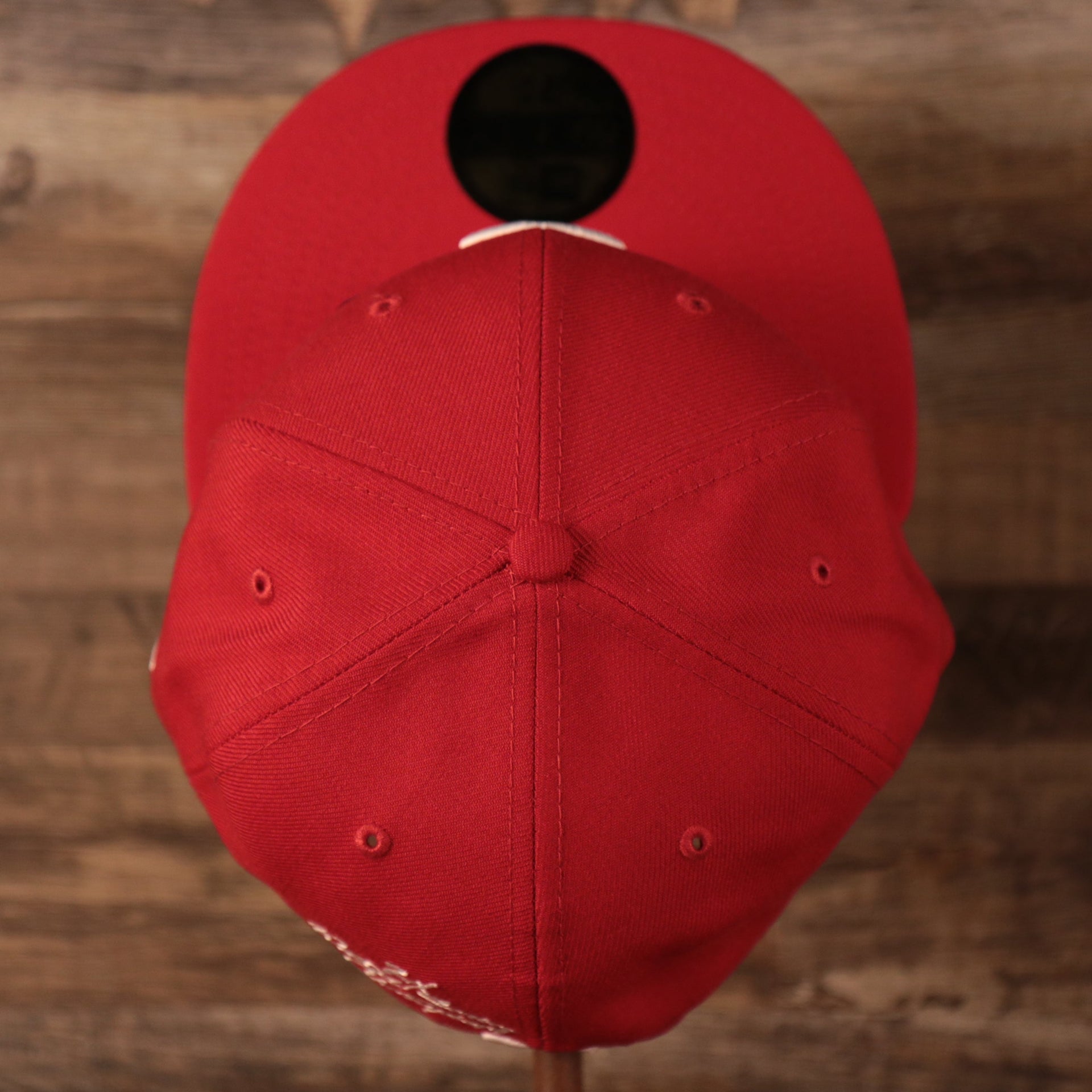 Top down of Philadelphia Phillies All Over World Series Side Patch 2x Champ Gray Bottom 59Fifty Fitted Cap
