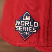 Close up of the 2019 World Series side patch on the Washington Nationals 2019 World Series Champ Script Gray Bottom Side Patch 59Fifty Fitted Cap