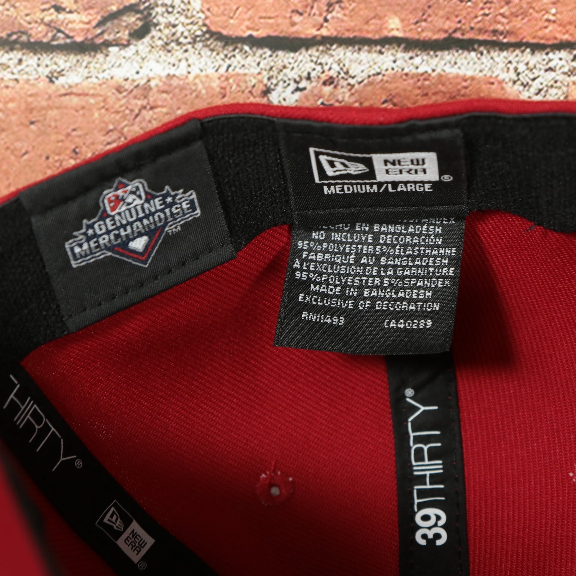 new era label on the Reading Fightin Phils "Fightins" script MiLB Red bottom | Red 39Thirty Flexfit Hat