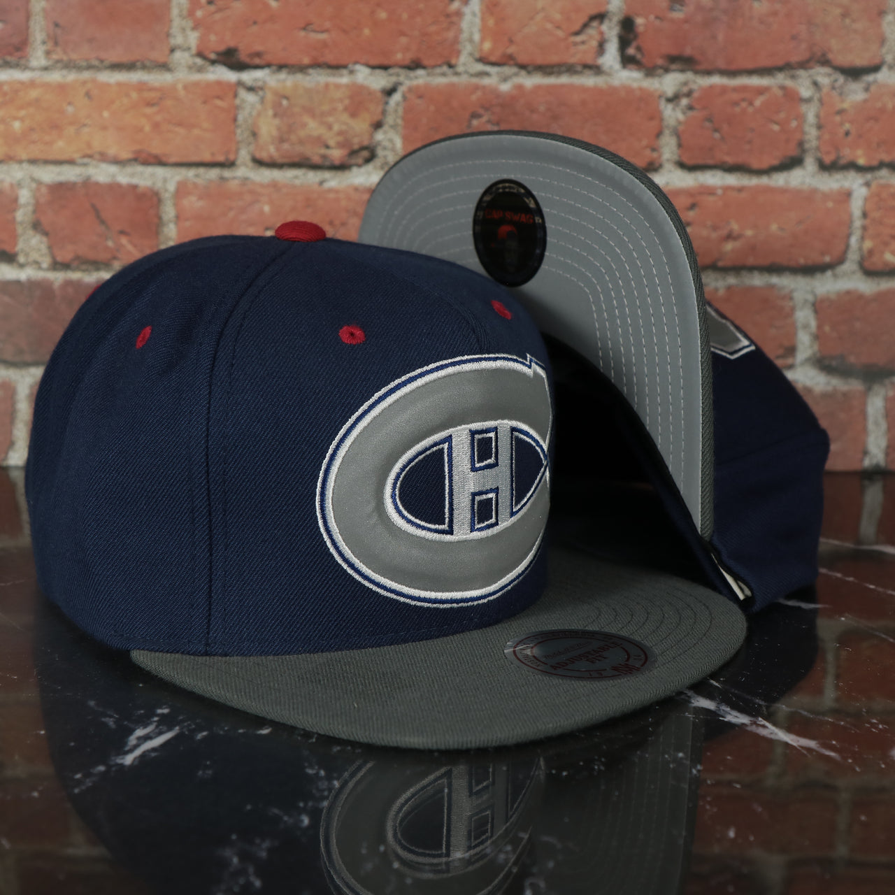 Montreal Canadiens Navy Blue on Gray Reflective Snapback Hat
