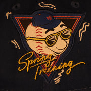 Mr Met logo on the New York Mets Spring Training 2022 Mr. Met Retro On Field Blue Youth 9Forty Dad Hat
