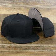 The Youth Jet Black Flat Brim Gray Bottom Blank Snapback Cap | Kid’s Black Snap Cap