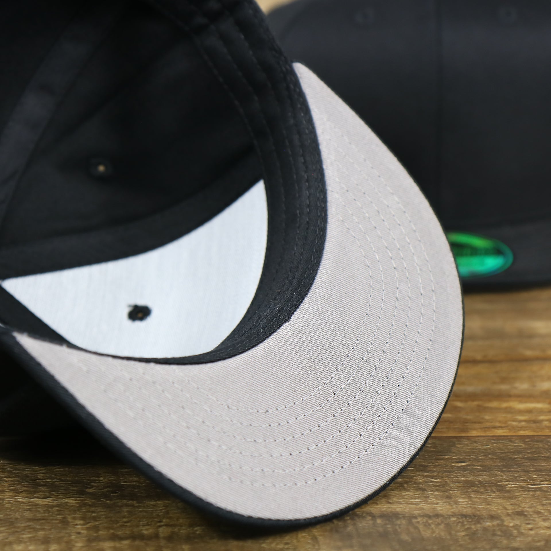 The Gray Undervisor on the Youth Jet Black Flat Brim Gray Bottom Blank Snapback Cap | Kid’s Black Snap Cap