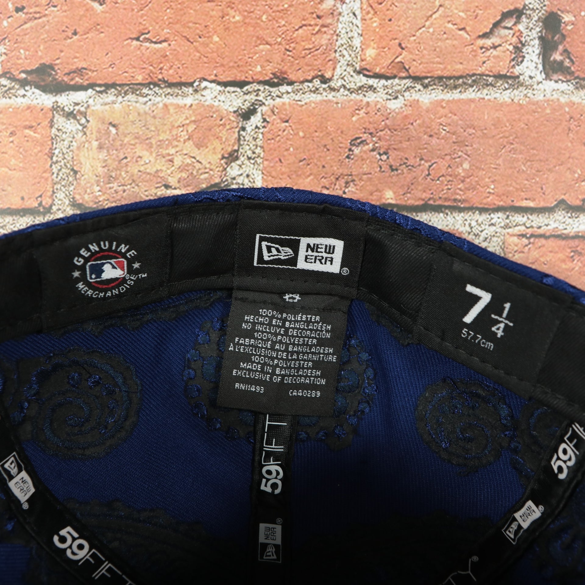 new era label on the Los Angeles Dodgers Paisley Bandana Print Embroidered 59Fifty Fitted Cap | New Era MLB Swirl 5950