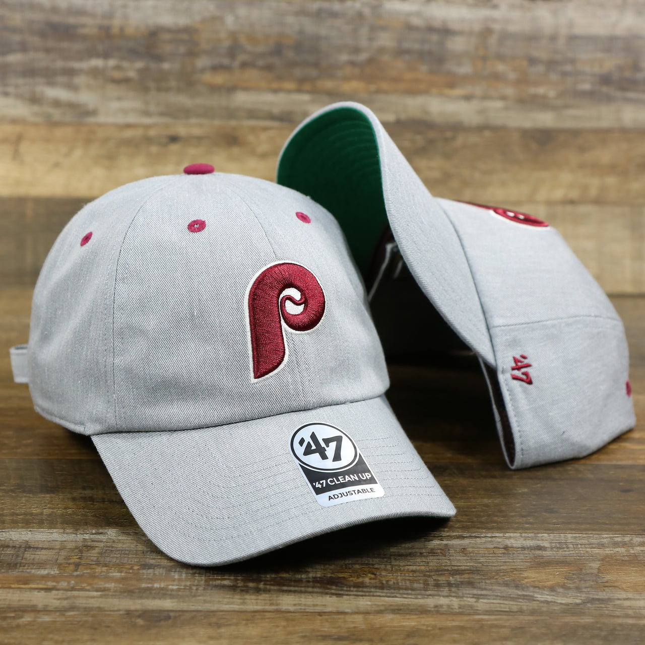 The Cooperstown Phillies Logo Green Bottom Philadelphia Phillies Dad Hat | Gray Dad Hat