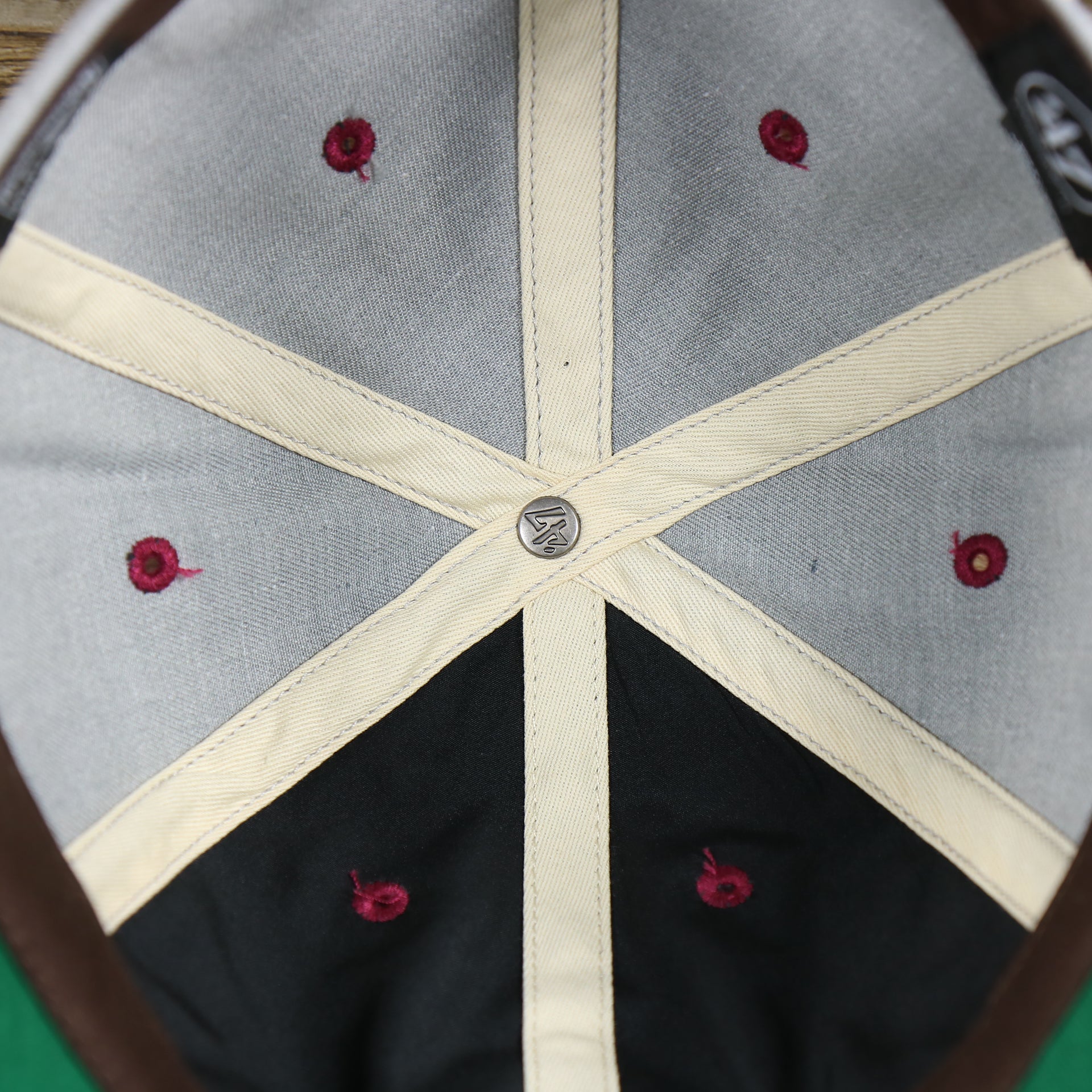 The inside of the Cooperstown Phillies Logo Green Bottom Philadelphia Phillies Dad Hat | Gray Dad Hat