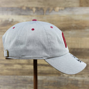 The wearer's right on the Cooperstown Phillies Logo Green Bottom Philadelphia Phillies Dad Hat | Gray Dad Hat