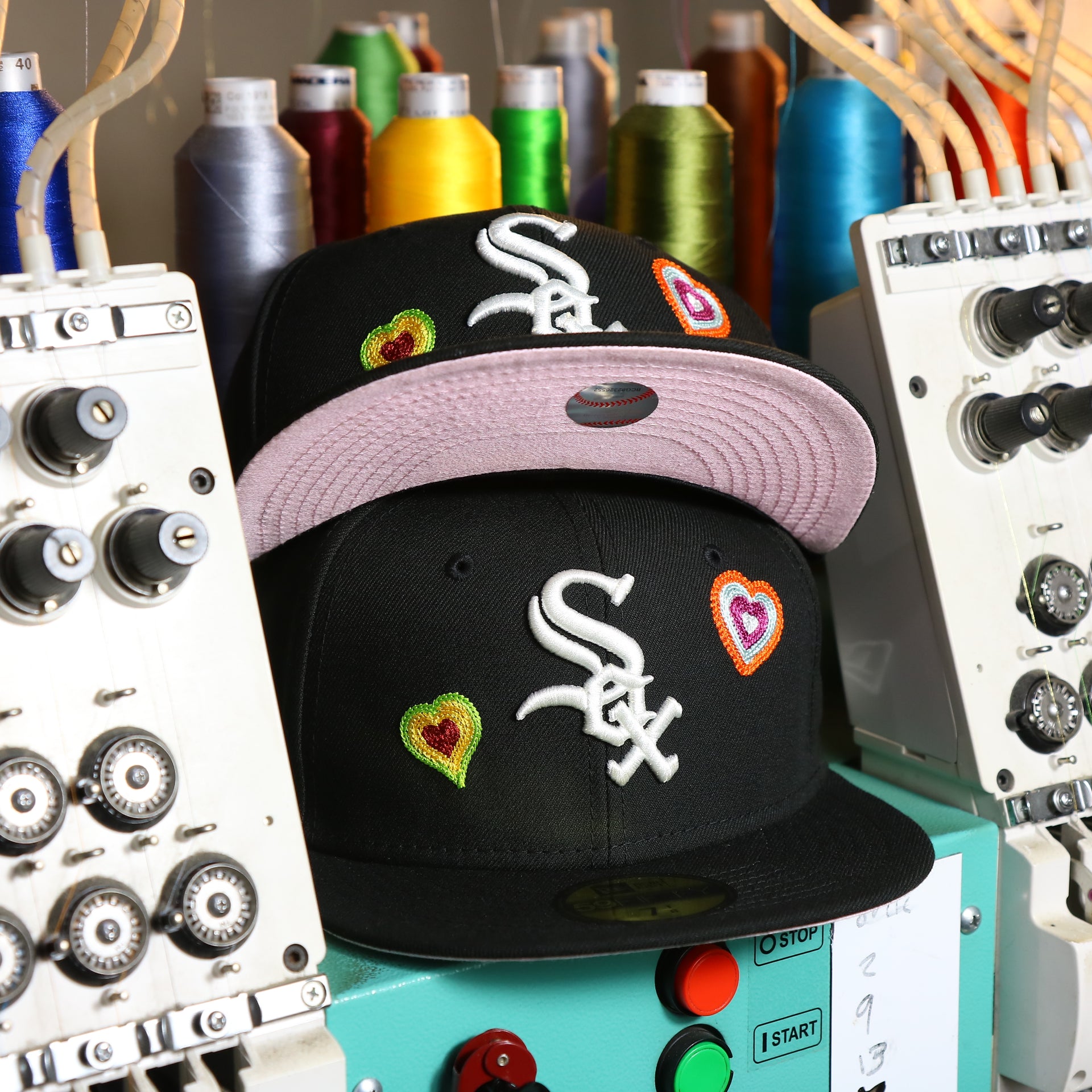 The Pittsburgh Pirates All Over Embroidered Chain Stitch Heart Pink Bottom 59Fifty Fitted Cap | Black 59Fifty Cap