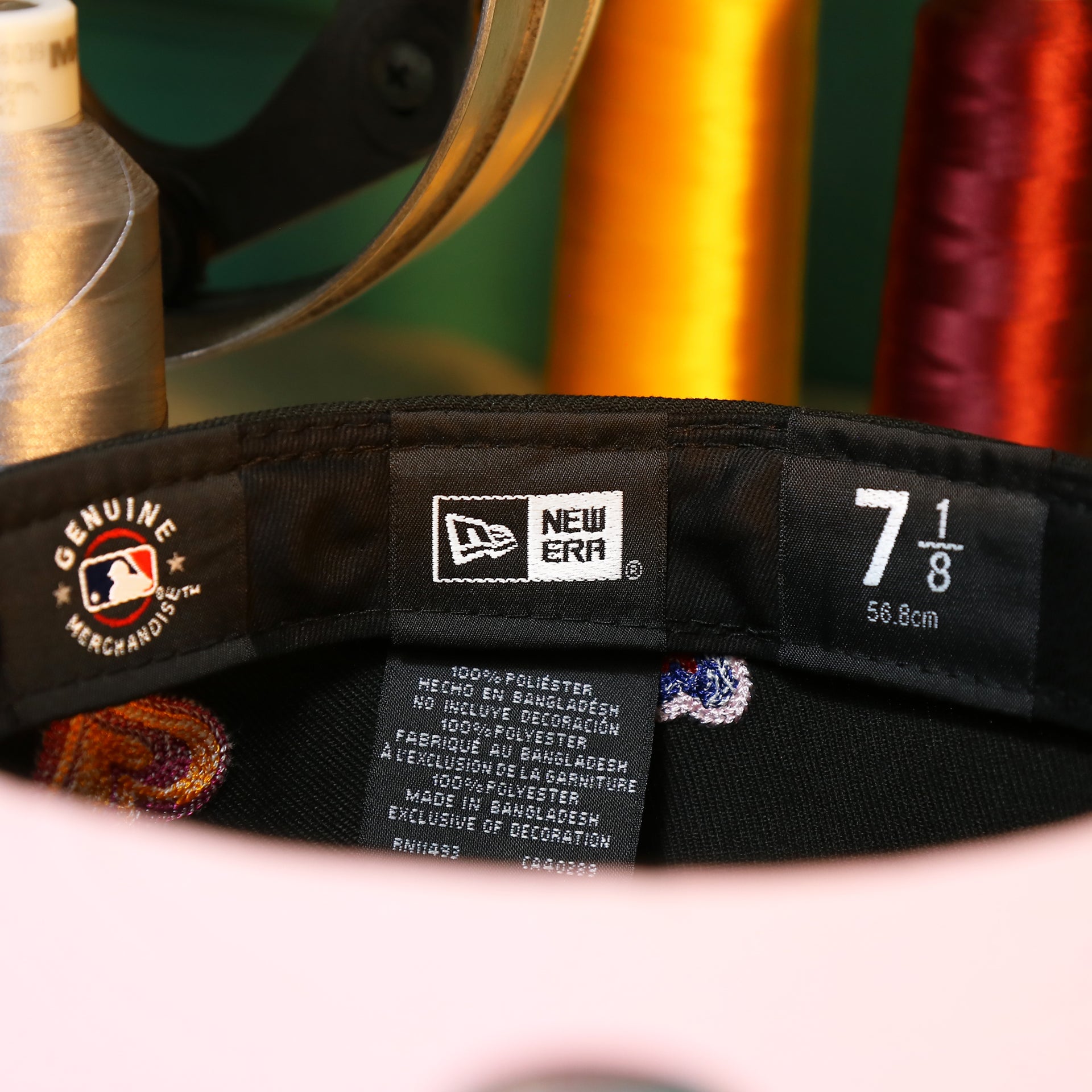 The Tags on the Chicago White Sox All Over Embroidered Chain Stitch Heart Pink Bottom 59Fifty Fitted Cap | Black 59Fifty Cap