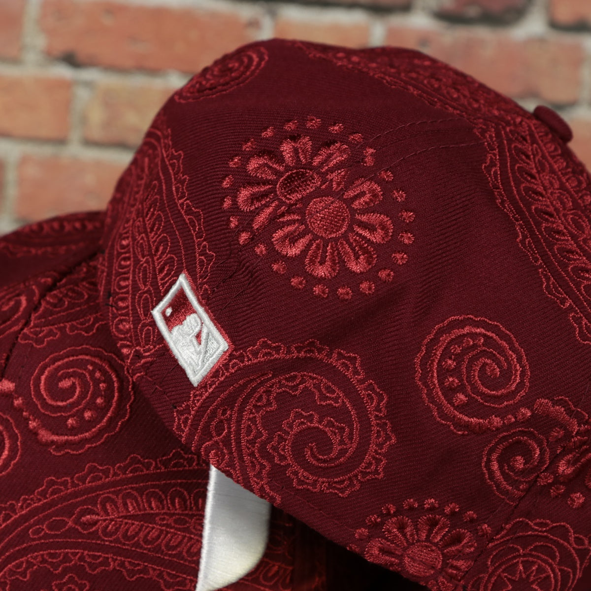 cooperstown batterman logo on the Philadelphia Phillies Paisley Bandana Print Embroidered 59Fifty Fitted Cap | New Era MLB Swirl 5950