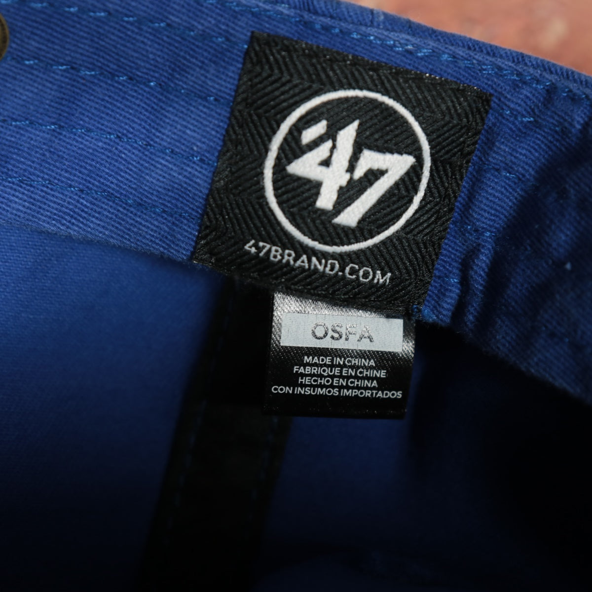 47 brand label on the Philadelphia Athletics 1924 Elephant Logo Retro Royal Blue Clean Up Dad Hat