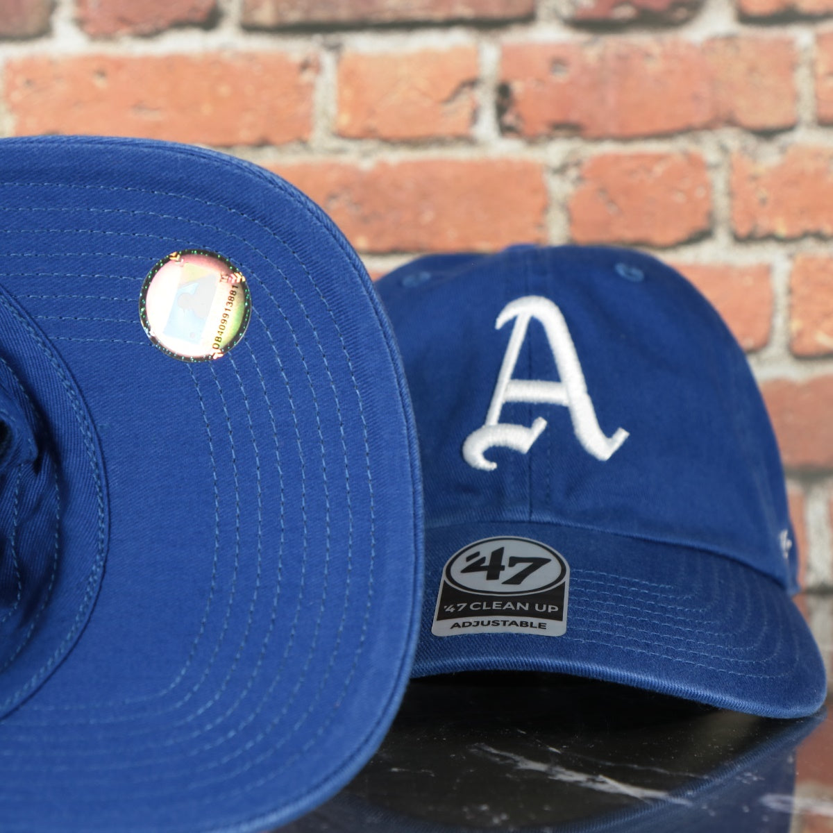royal blue under visor on the Philadelphia Athletics 1928 A Logo Retro Royal Blue Vintage MLB Cooperstown Dad Hat