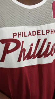 phillies script on the Philadelphia Phillies Cooperstown "Phillies" Script | Grey/White/Maroon Cotton Tank