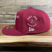 The wearer's left on the Philadelphia Phillies Cooperstown “Scribble” Side Patch Gray Bottom 59Fifty Fitted Cap