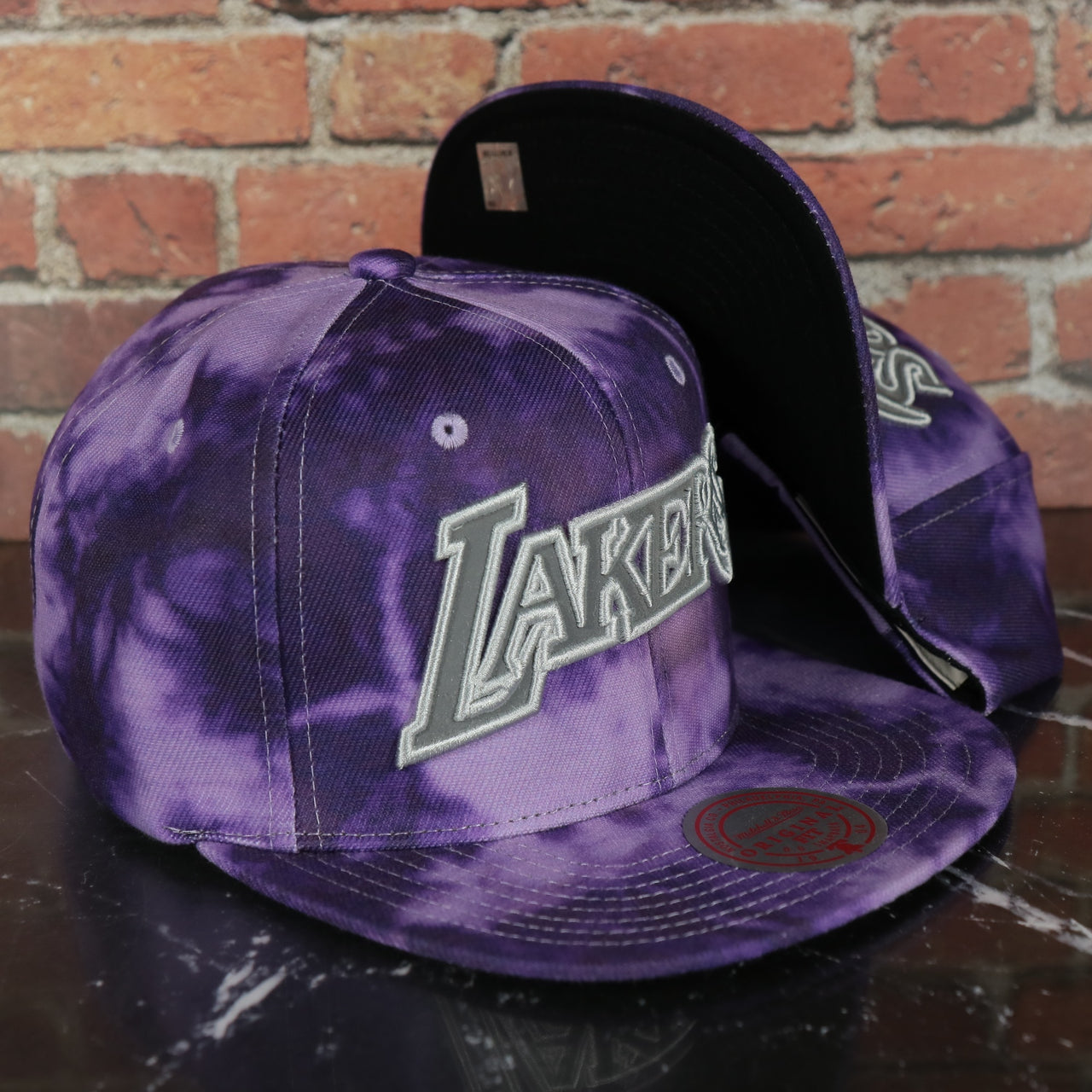 Los Angeles Lakers Galaxy Purple Reflective Script Mitchell and Ness Snapback Hat