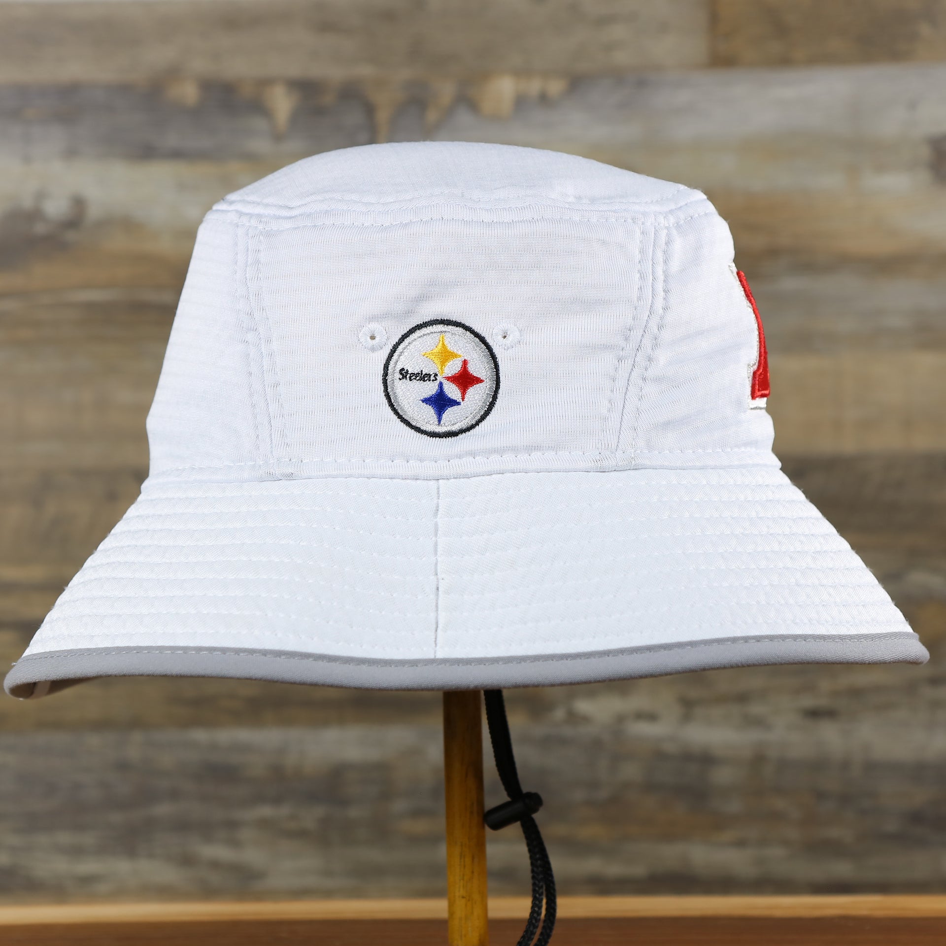 steelers logo on the Pittsburgh Steelers 2022 Pro Bowl AFC Logo Steelers Side Patch White Bucket Hat