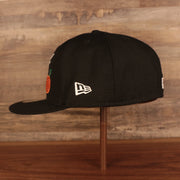 Wearer's left for the Florida Marlins Retro Cooperstown Iced Out Side Patch Orange Florida Gray Bottom 59Fifty Fitted Cap