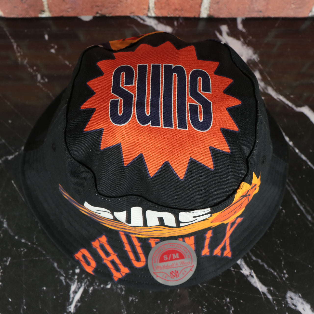 Phoenix Suns All Over Vintage Logo Cut Up Bucket Hat | Black