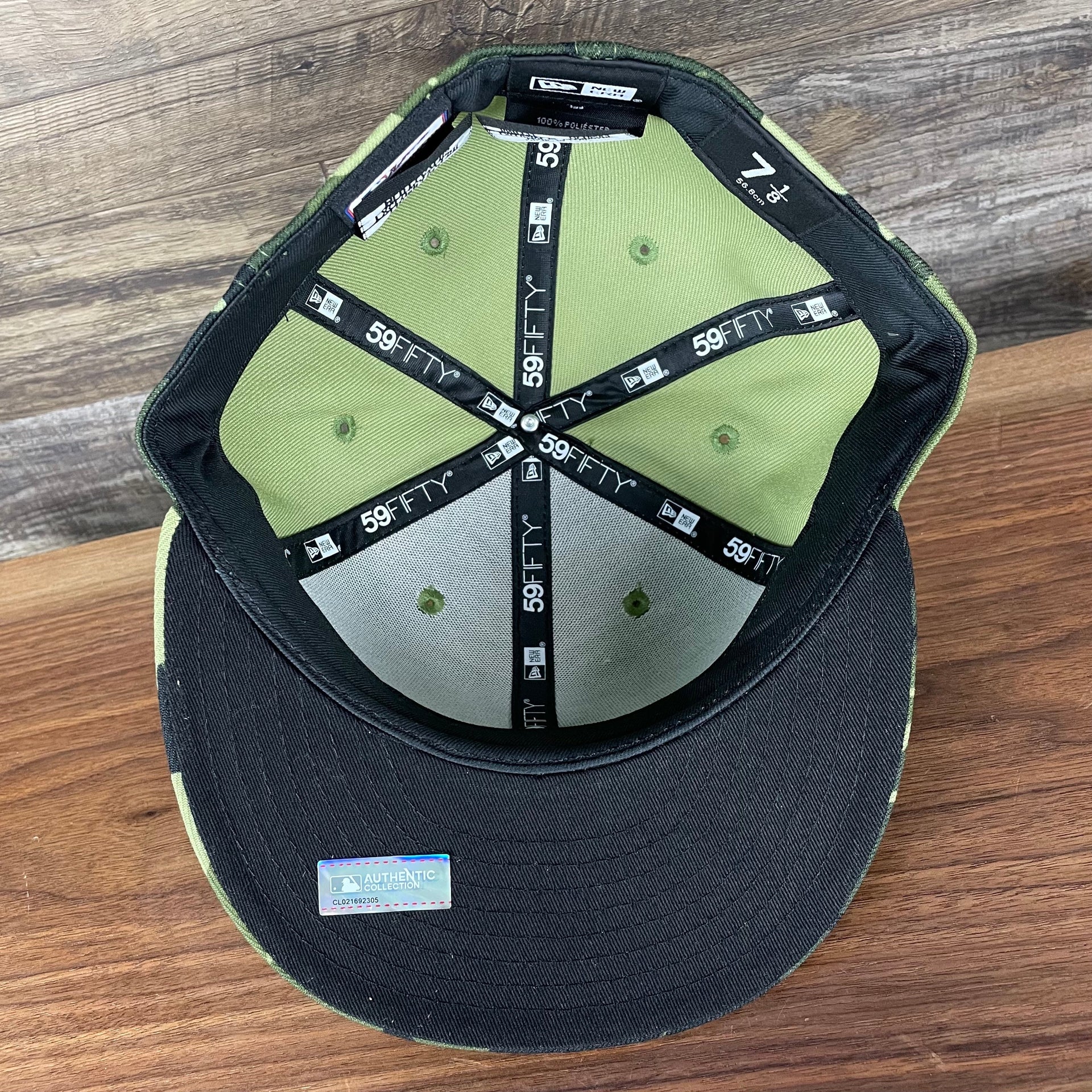 The underside of the Philadelphia Phillies 2022 Armed Forces Day / Memorial Day Side Patch 59Fifty Fitted Cap