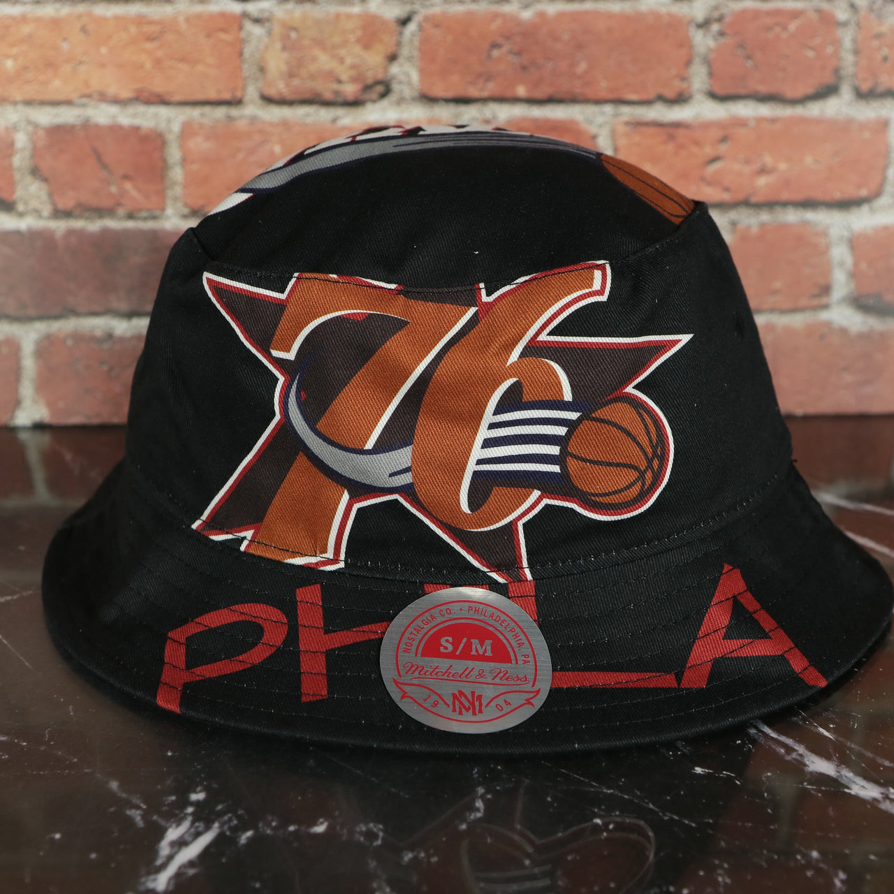 Philadelphia 76ers All Over Vintage Logo Cut Up Bucket Hat | Black