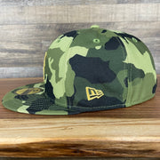 The wearer's left on the New York Mets 2022 Armed Forces Day / Memorial Day Side Patch 59Fifty Fitted Cap