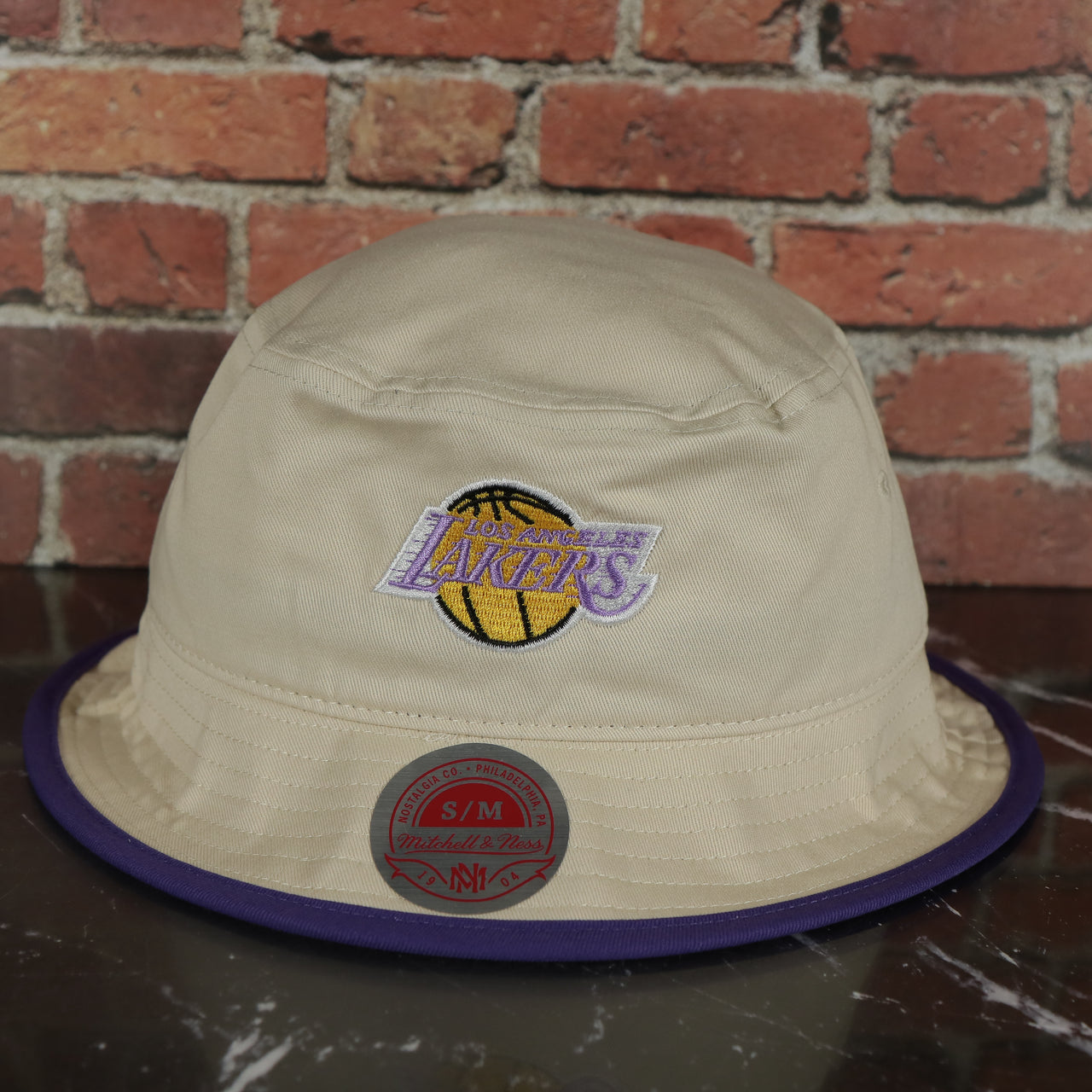 Los Angeles Lakers Hardwood Classics Vintage Logo Off White Bucket Hat