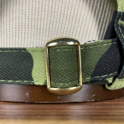 A close up of the metallic buckle on the New York Yankees 2022 Armed Forces Day / Memorial Day Side Patch 9Twenty Dad Hat