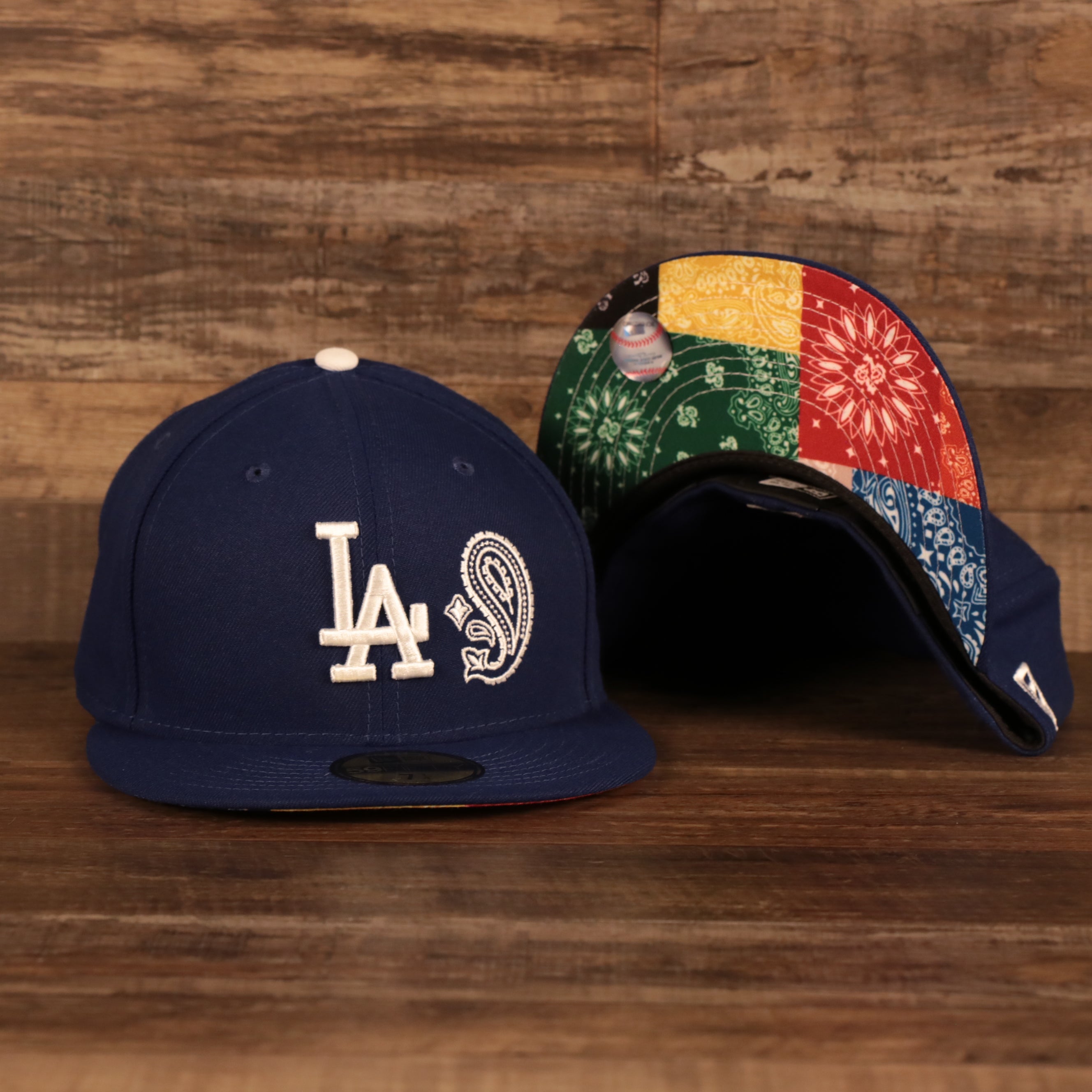 Blue Bandana Bottoms Side Patch 59Fifty Fitted  LA Dodgers Phillies  Yankees Bandana Under Brim Cap 