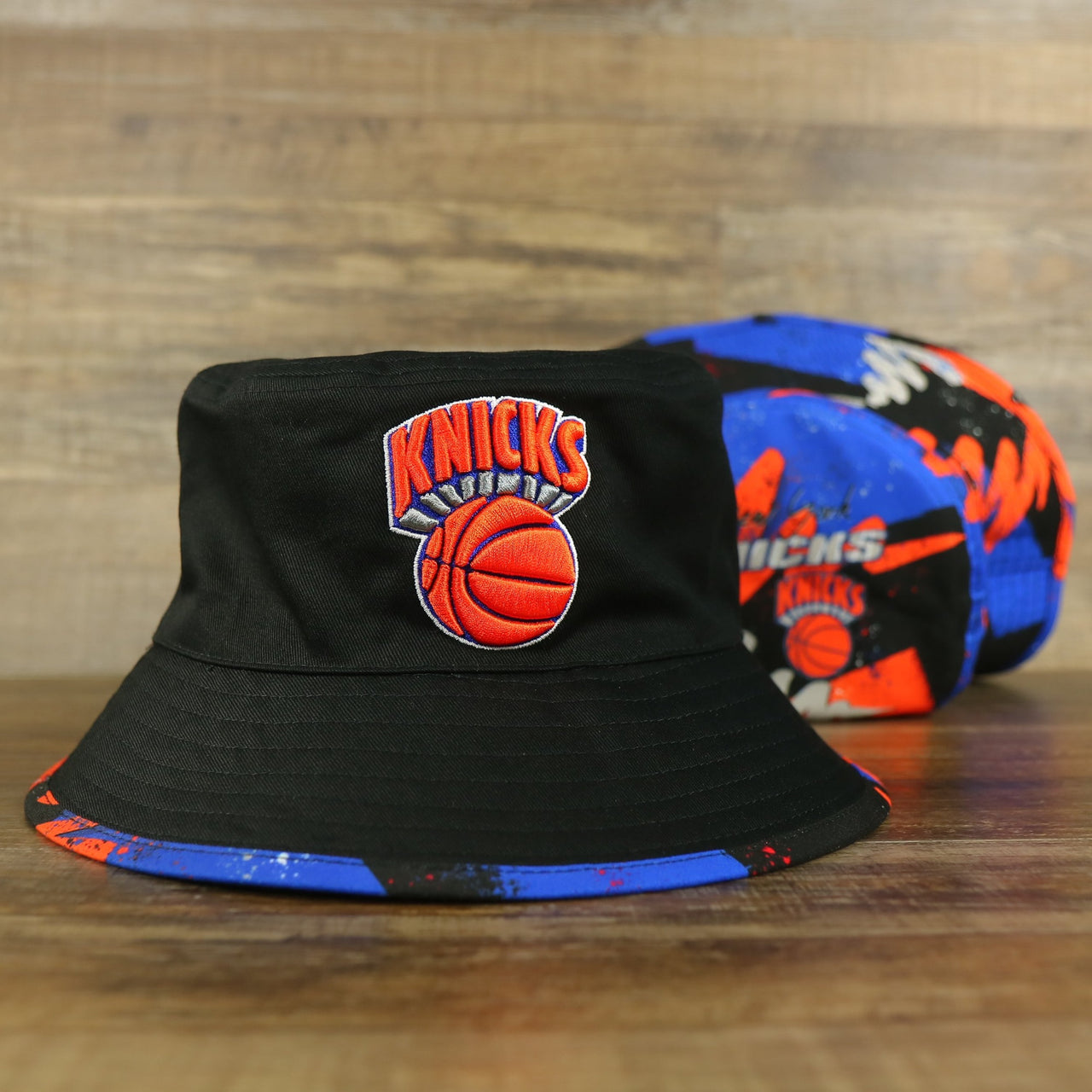 New York Knicks 90s Inspired NBA Hyper Mitchell and Ness Reversible Bucket Hat