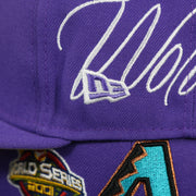 new era logo on the Arizona Diamondbacks Cooperstown All Over Side Patch "Historic Champs" Gray UV 59Fifty Fitted Cap | Purple 59Fifty Fitted Cap
