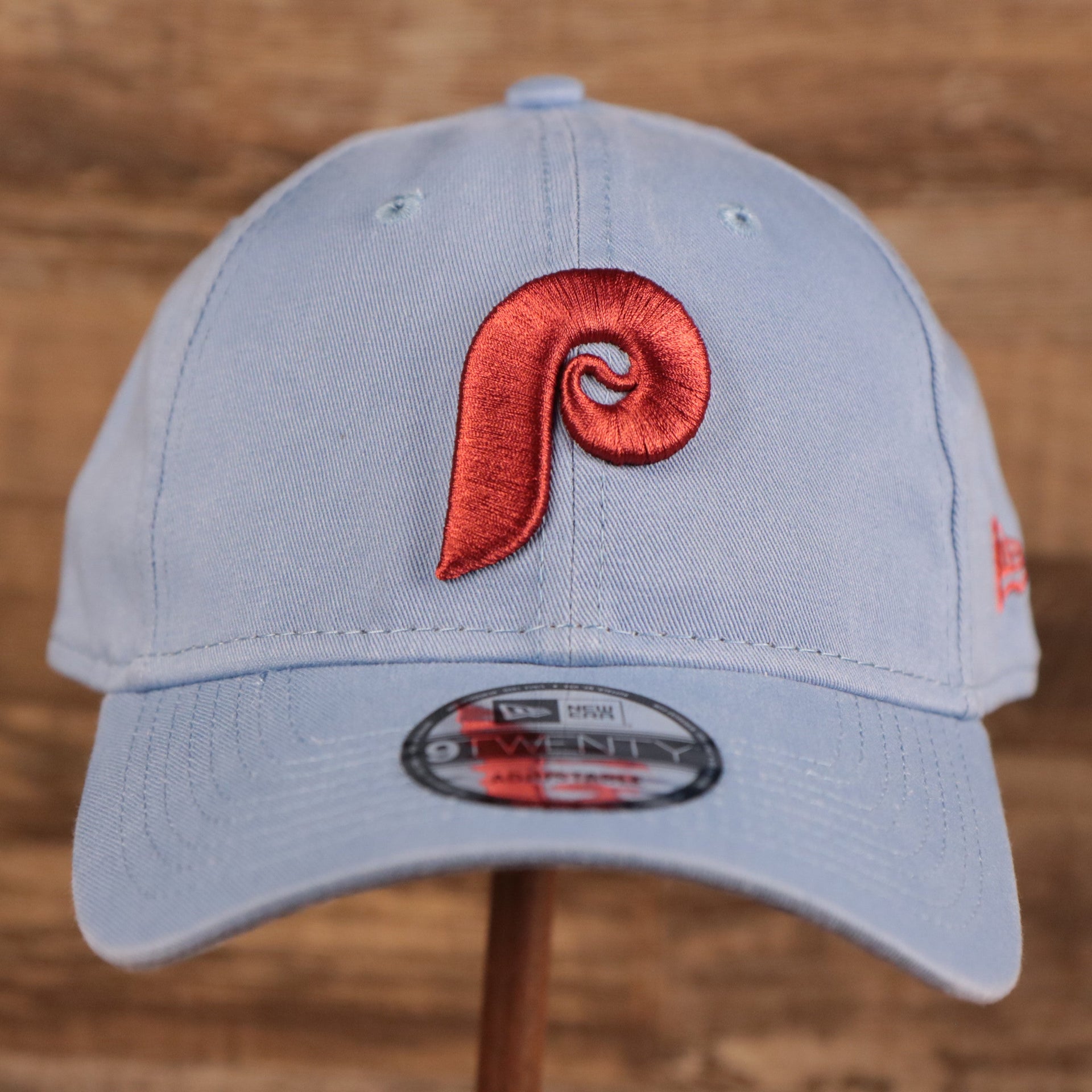 NEW ERA | PHILADELPHIA PHILLIES |  COOPERSTOWN PHILLIES LOGO FRONT | CUSTOM CAP | VINTAGE LOGO CAROLINA BLUE WITH CARDINAL LOGO | 9TWENTY DAD HAT | LIGHT BLUE | OSFM