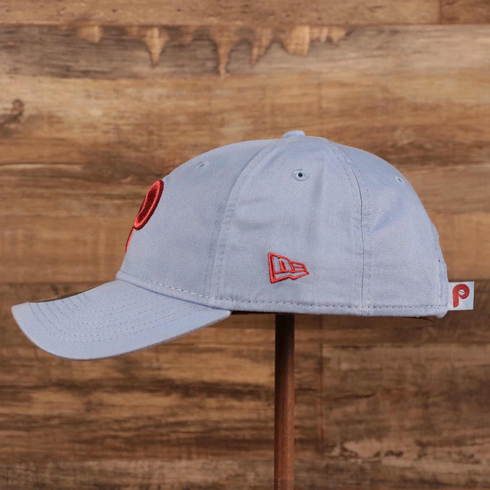 NEW ERA | PHILADELPHIA PHILLIES |  COOPERSTOWN PHILLIES LOGO FRONT | CUSTOM CAP | VINTAGE LOGO CAROLINA BLUE WITH CARDINAL LOGO | 9TWENTY DAD HAT | LIGHT BLUE | OSFM