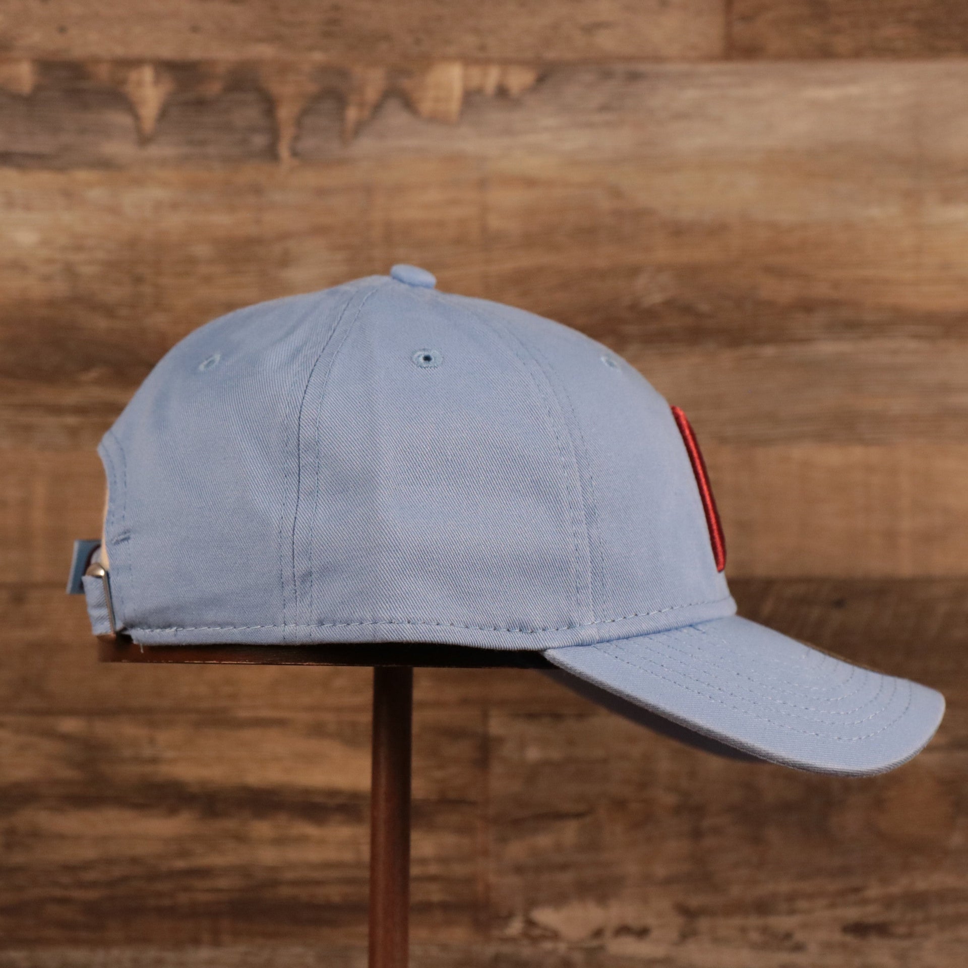 NEW ERA | PHILADELPHIA PHILLIES |  COOPERSTOWN PHILLIES LOGO FRONT | CUSTOM CAP | VINTAGE LOGO CAROLINA BLUE WITH CARDINAL LOGO | 9TWENTY DAD HAT | LIGHT BLUE | OSFM
