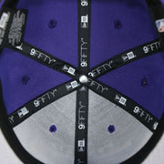 new era 9fifty taping on the Phoenix Suns Team Script College Bar 9Fifty Snapback Hat | Purple/Orange Suns 950 Snap Cap