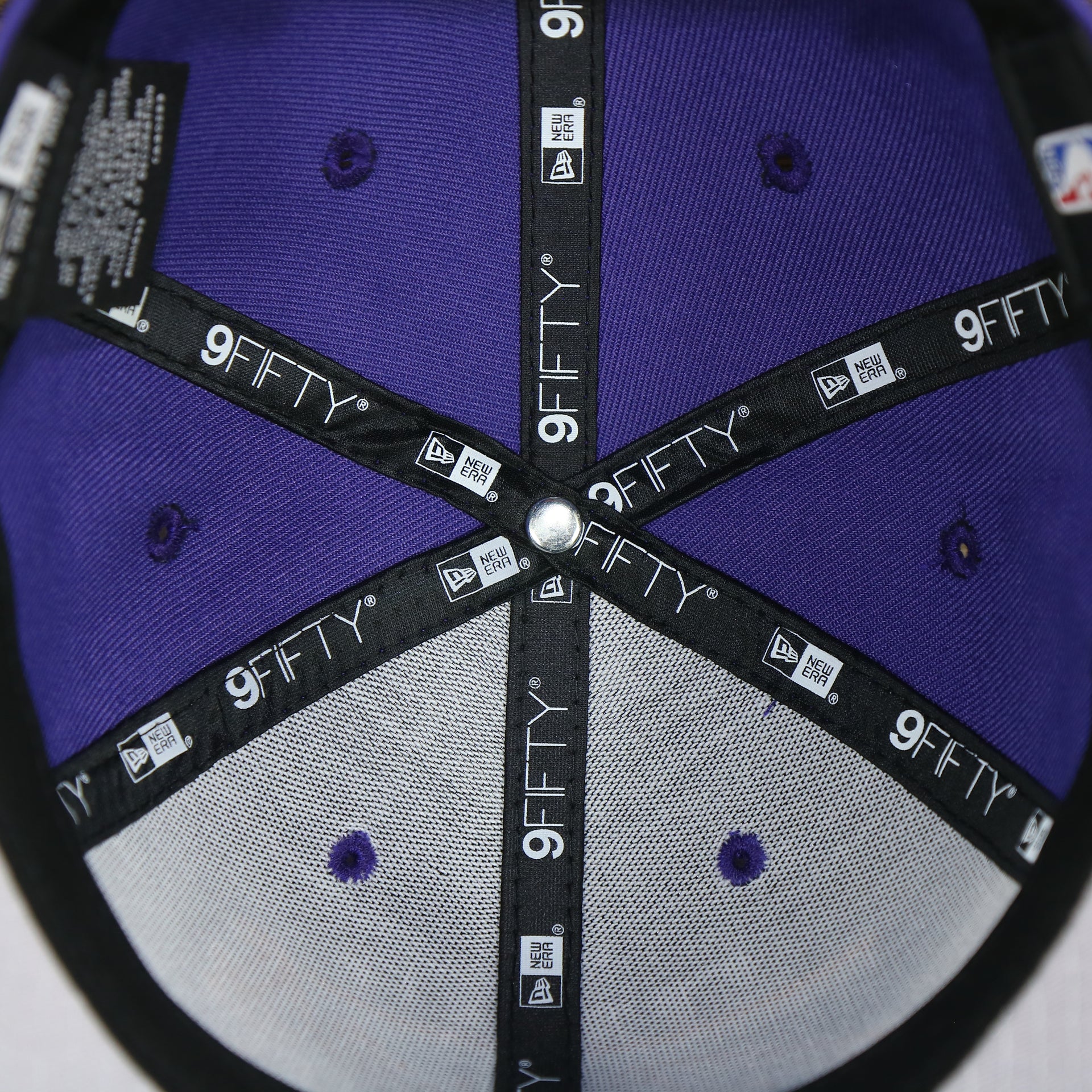 new era 9fifty taping on the Phoenix Suns Team Script College Bar 9Fifty Snapback Hat | Purple/Orange Suns 950 Snap Cap