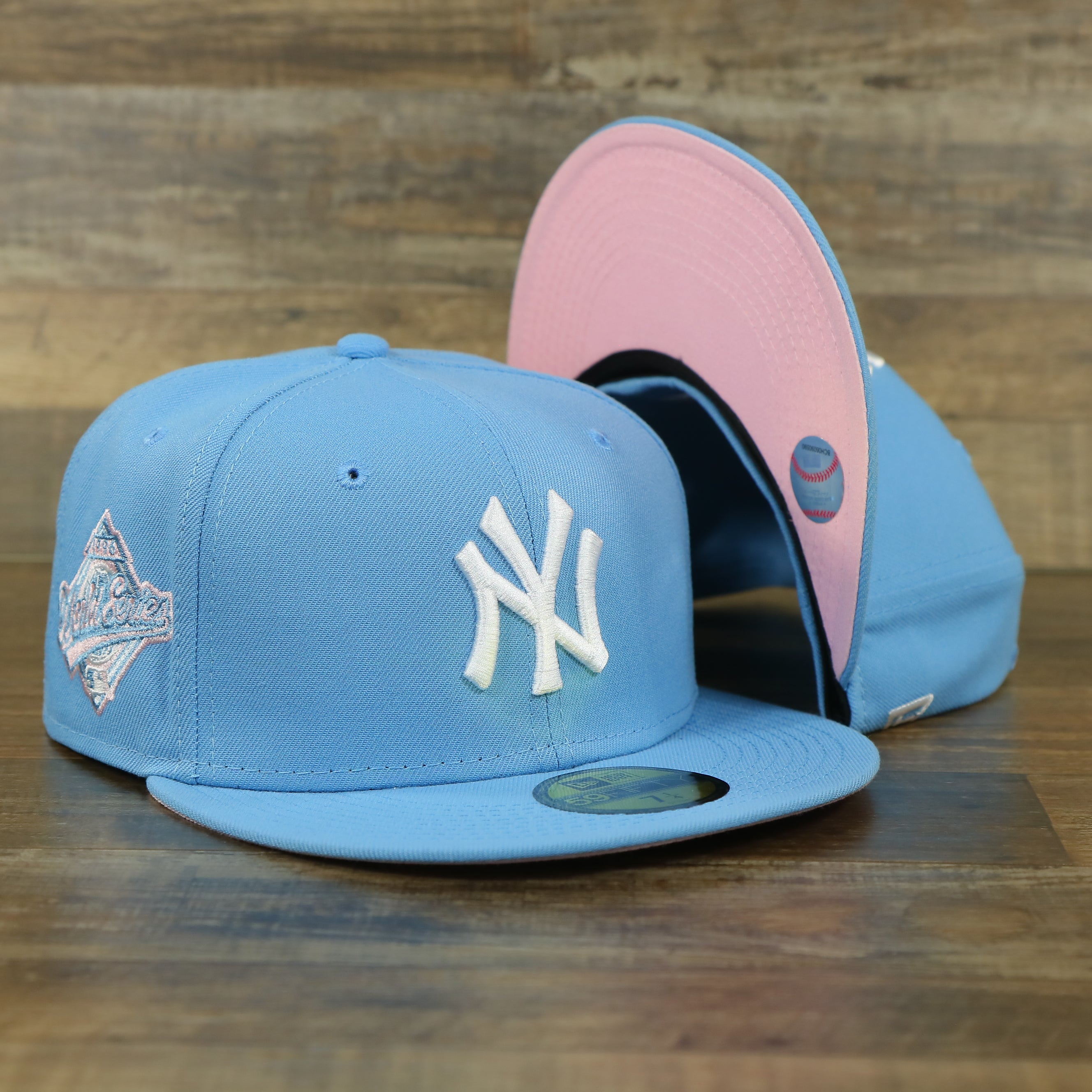 Toronto Blue Jays New Era 59FIFTY 5950 Fitted Cap Hat Black Crown/Visor Sky Blue TLogo 6 7/8
