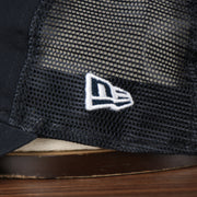 Close up of the New Era logo embroidered on the Detroit Tigers 2022 MLB Batting Practice On-Field Spring Training 9Twenty Trucker Dad Hat