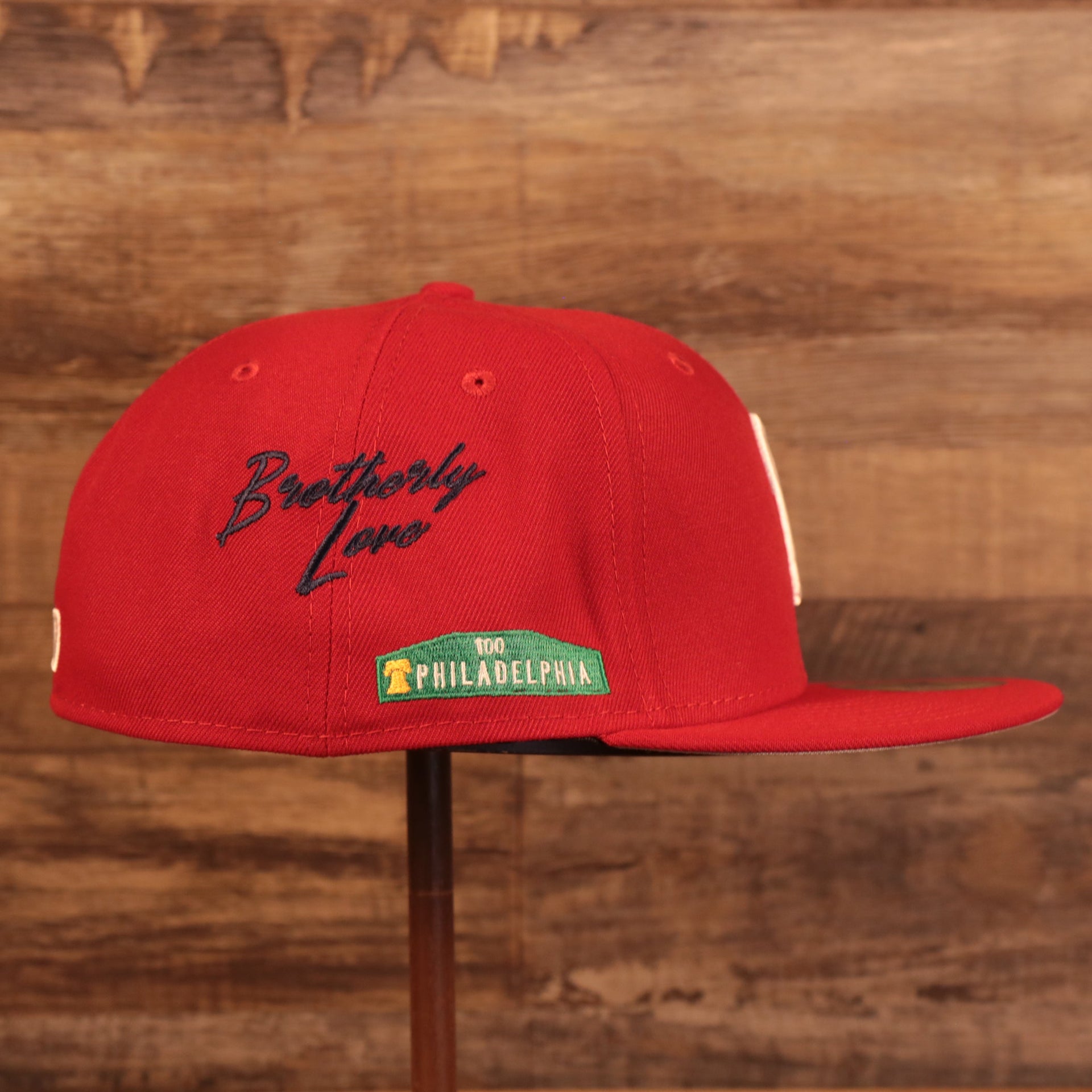 Wearer's right of the Philadelphia Phillies City Transit All Over Side Patch Gray Bottom 59Fifty Fitted Cap