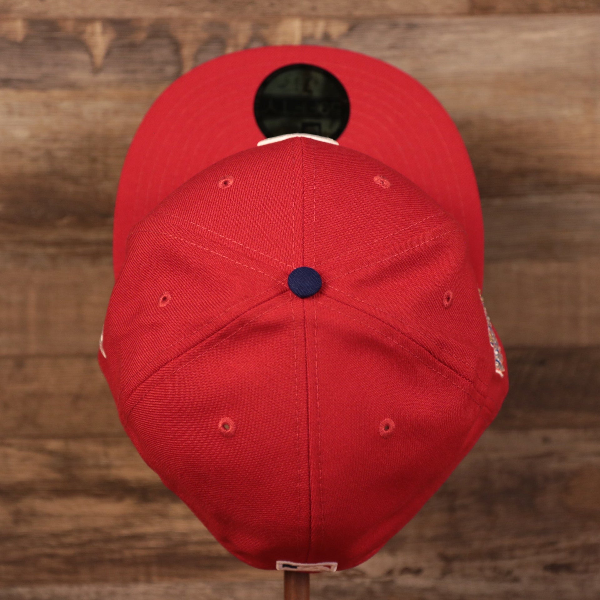 Top down view of the Philadelphia Phillies 1996 All Star Game Crystal Side Patch Icy Blue Bottom 59Fifty Fitted Cap