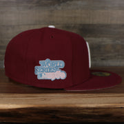 wearers left of the Philadelphia Phillies 1980 World Series Glow In The Dark Pink Brim 59fifty Cap | Maroon