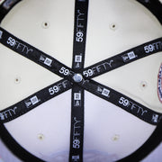 Taping on the interior of the Philadelphia Phillies Cooperstown Jersey Script Wordmark 1996 All Star Game Side Patch Grey UV 59Fifty Fitted Cap | Chrome/Powder Blue Cap Swag Exclusive