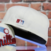 Back of the Philadelphia Phillies Cooperstown Jersey Script Wordmark 1996 All Star Game Side Patch Powder Blue UV 59Fifty Fitted Cap | Chrome/Maroon nohiosafariclub Exclusive
