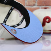 Under visor of the Philadelphia Phillies Cooperstown Retro Logo 1980 World Series Champion Side Patch Grey UV 59Fifty Fitted Cap | Chrome/Maroon nohiosafariclub Exclusive