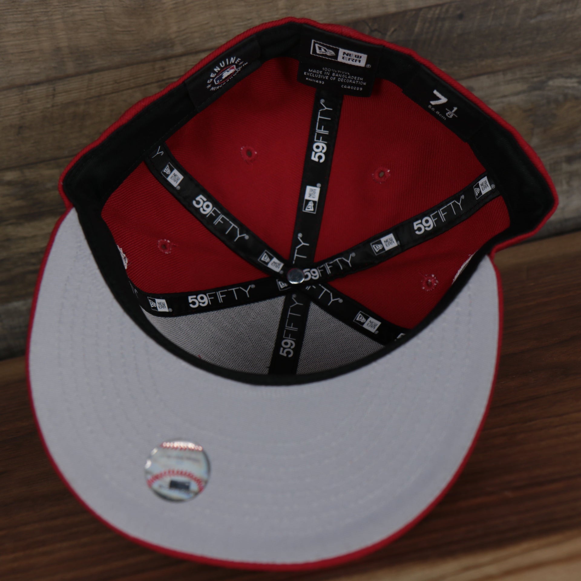underbirm of the Philadelphia Phillies All Over Paisley Bandana Pattern Grey Bottom Red 5950 Fitted Cap | Bandana Paisley
