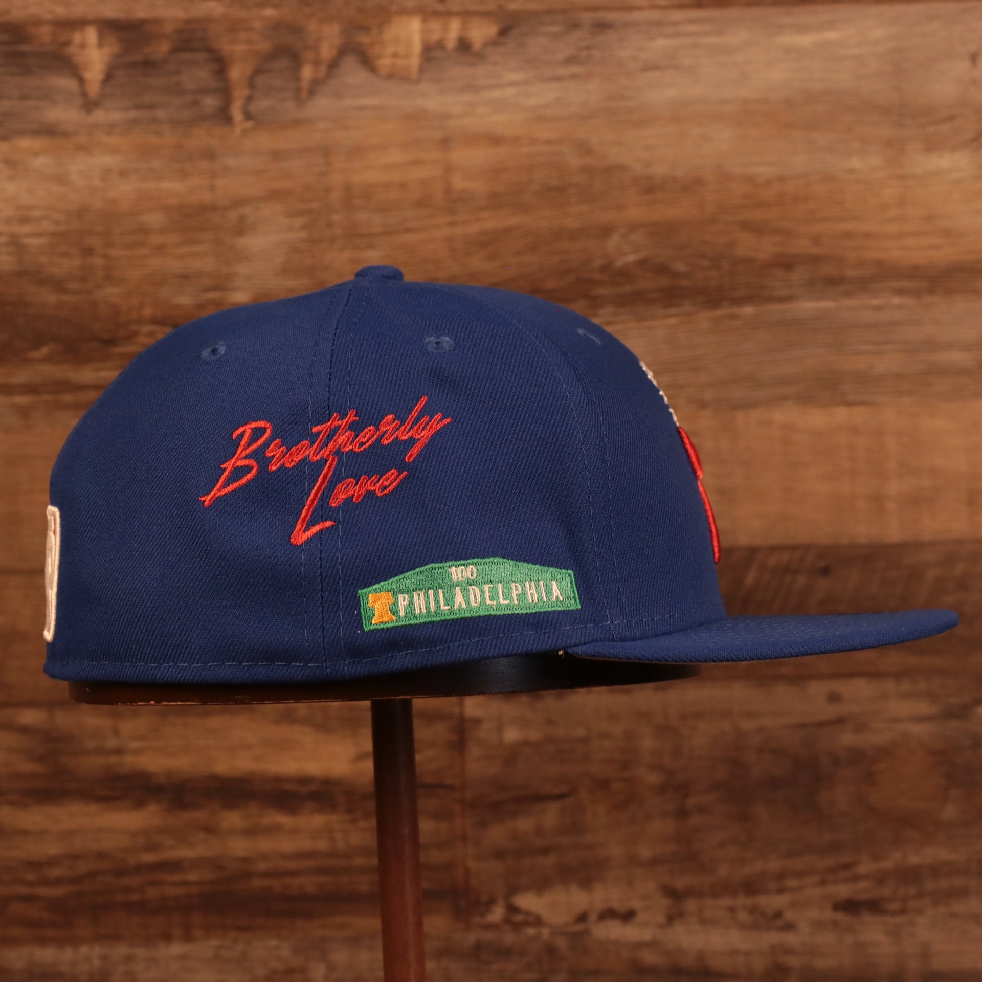 Wearer's right of the Philadelphia 76ers City Transit All Over Side Patch Gray Bottom 59Fifty Fitted Cap